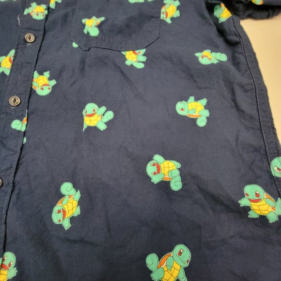Mens Pokemon Button Polo SS Shirt Nintendo Squirtle Print Blue Pikachu Game M - Picture 5 of 12